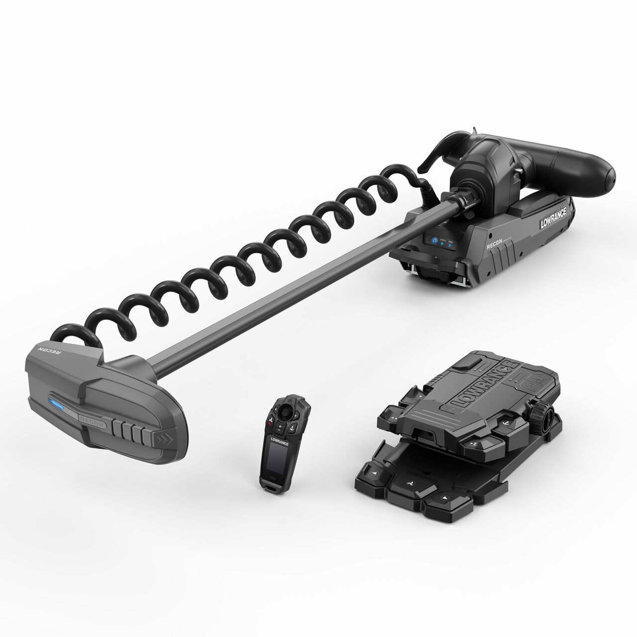 LOWRANCE RECON™ FRESHWATER 48” TROLLING MOTOR. INCLUDES FREESTEER™ JOYSTICK REMOTE, WIRELESS FOOT PEDAL, HDI NOSECONE.