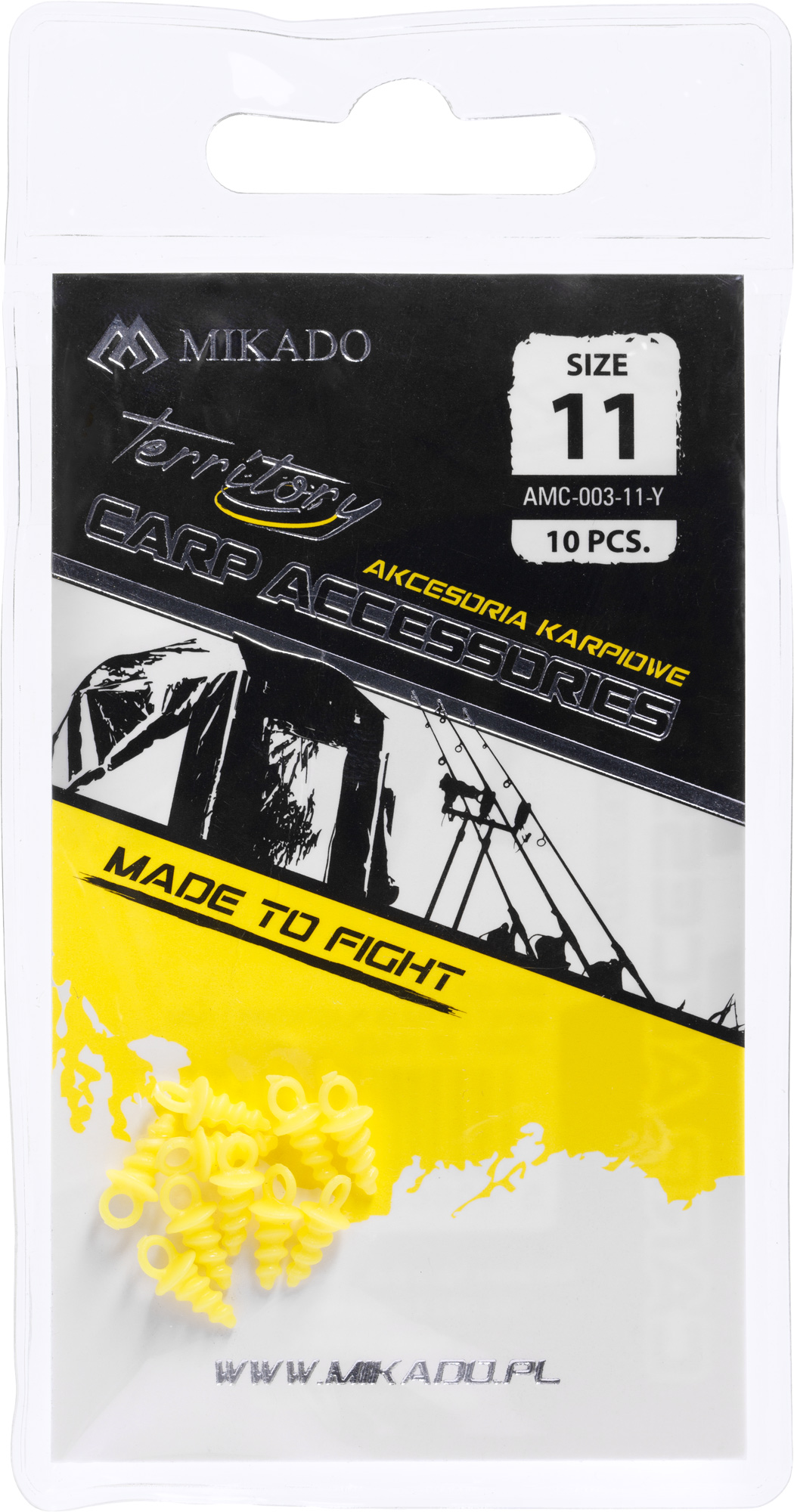 SCREW - FOR BOILIES PLASTIC - 11mm - YELLOW - 10 pcs.