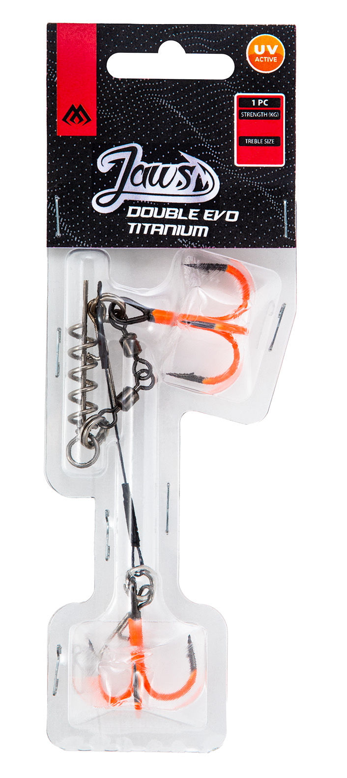STINGER - TITANIUM JAWS DOUBLE EVO TITANIUM XL UV- 30kg - TREBLE HOOK 2/0 , 1/0 - 1 pcs.