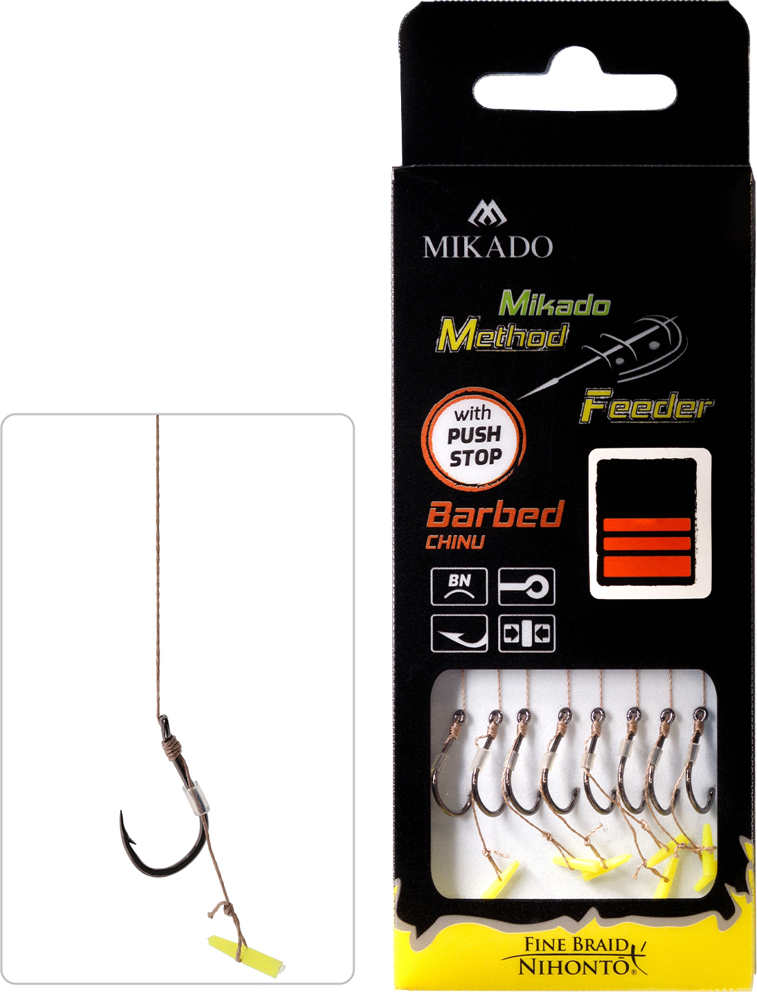 MF RIG - WITH PUSH STOP - BARBED HOOKS NO 10 / braid: 0.12mm/10cm - 8 pcs.