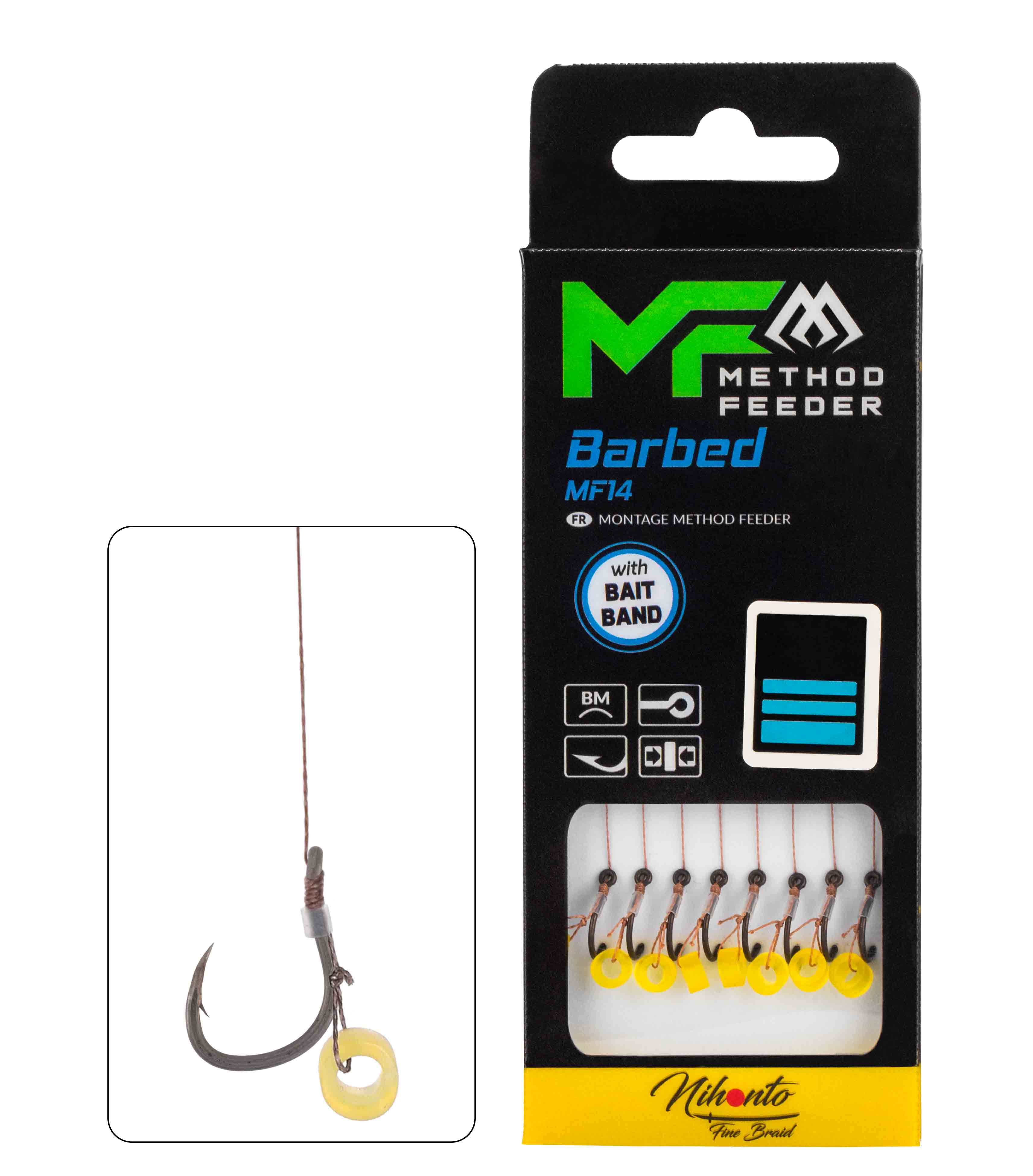 MF RIG - MF14 WITH BAIT BAND - BARBED HOOKS NO 4 / braid 0.18mm/10cm - 8 pcs.