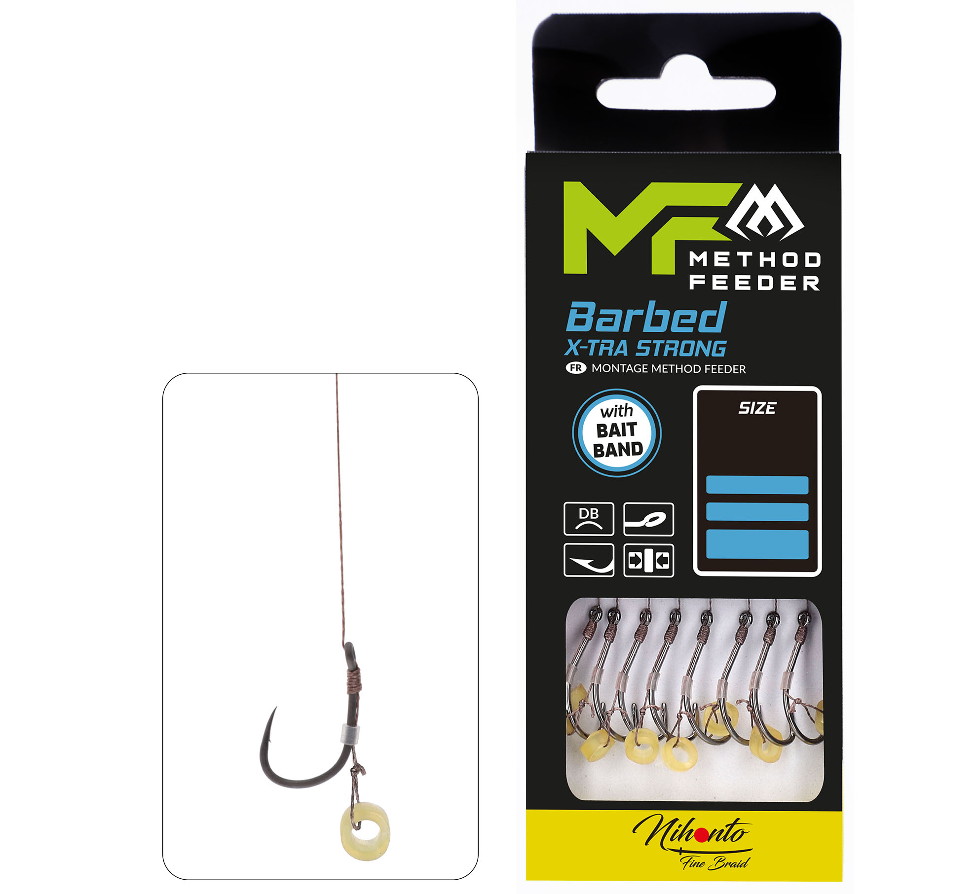 MF RIG - WITH BAIT BAND - BARBED HOOKS NO 10 DB / braid: 0.12mm/10cm - 8 pcs.
