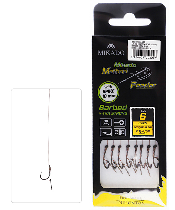 MF RIG - WITH SPIKE - BARBED HOOKS NO 10 DB / braid: 0.12mm/10cm - 8 pcs.