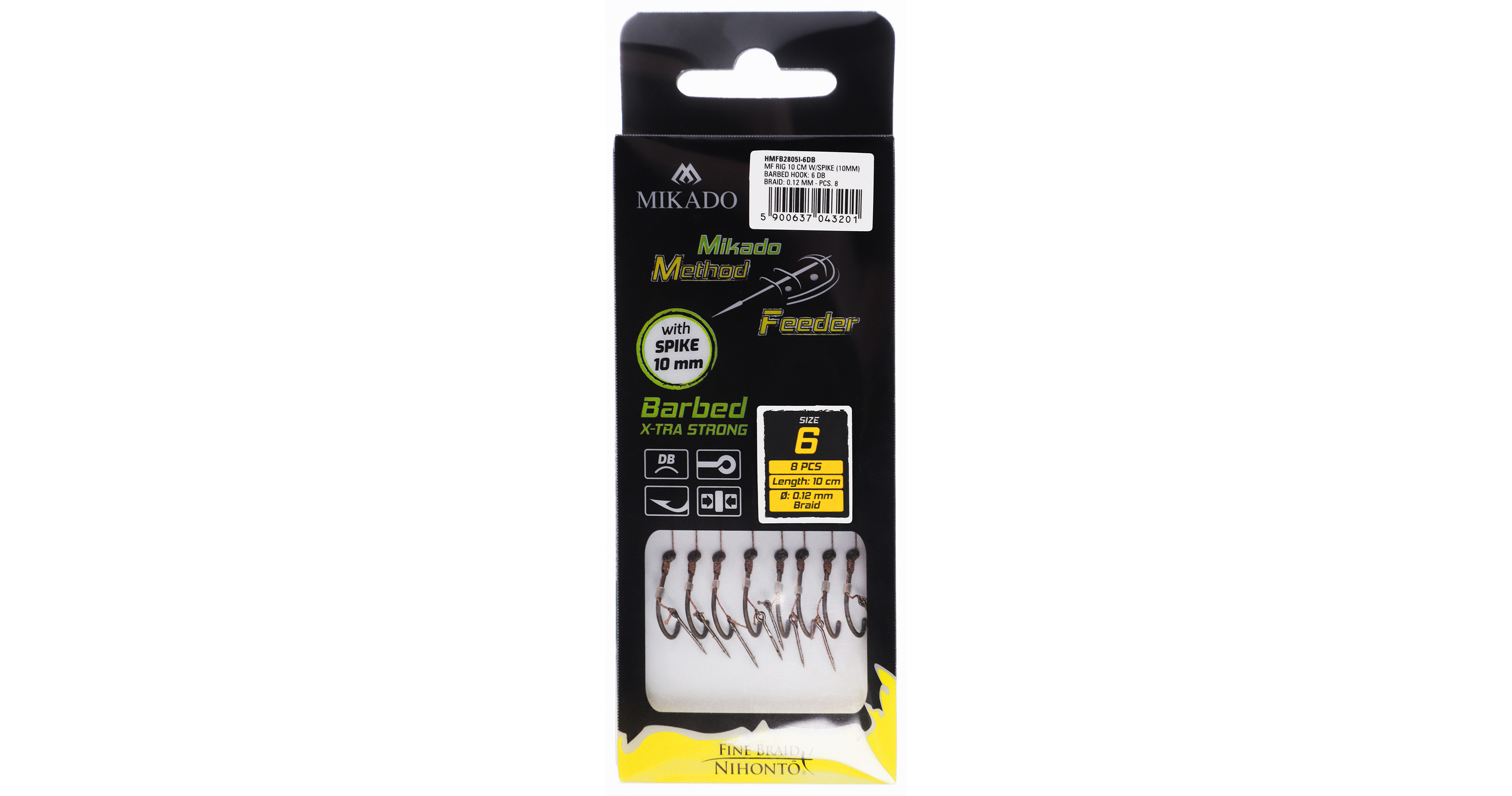 MF RIG - WITH SPIKE - BARBED HOOKS NO 12 DB / braid: 0.12mm/10cm - 8 pcs.