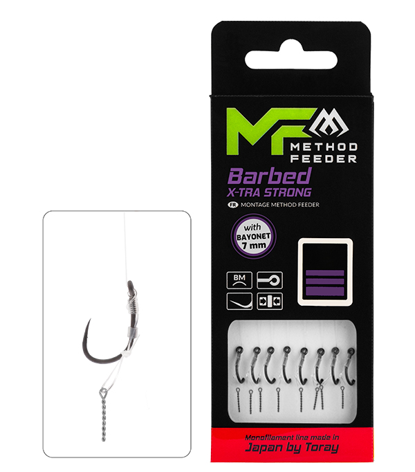 NÁVAZEC MF - X-TRA STRONG S BAJONETEM - HÁČEK S PROTIHROTEM č. 10 DB / VLASEC: 0,23 mm / 10 cm - bal. 8 ks.