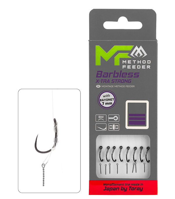 NÁVAZEC MF - X-TRA STRONG S BAJONETEM - HÁČEK BEZ PROTIHROTU č. 10 DB / VLASEC: 0,23 mm / 10 cm - bal. 8 ks.