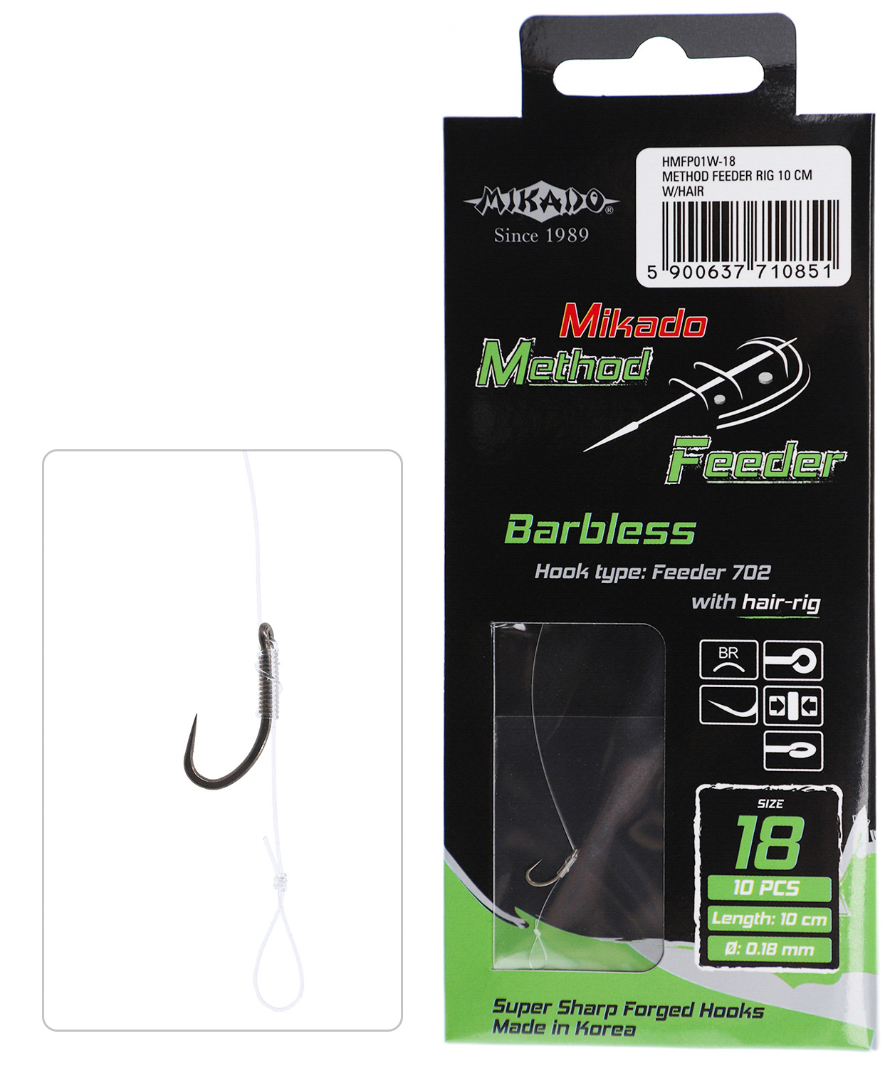 METHOD FEEDER RIG - WITH HAIR - BARBLESS HOOK 16 / line: 0.20mm/10cm - 8 pcs.