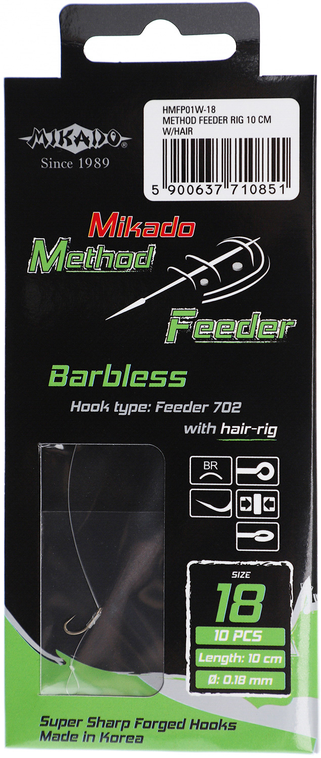 METHOD FEEDER RIG - WITH HAIR - BARBLESS HOOK 16 / line: 0.20mm/10cm - 8 pcs.