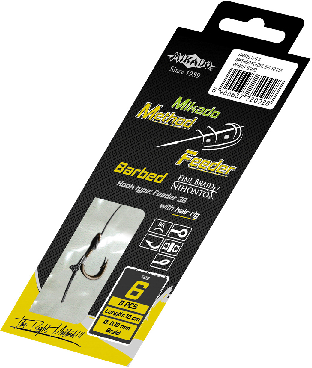 METHOD FEEDER RIG - WITH HAIR - HOOK WITH BARB NO 14 / braided lines: 0.10mm/10cm - 8 pcs.