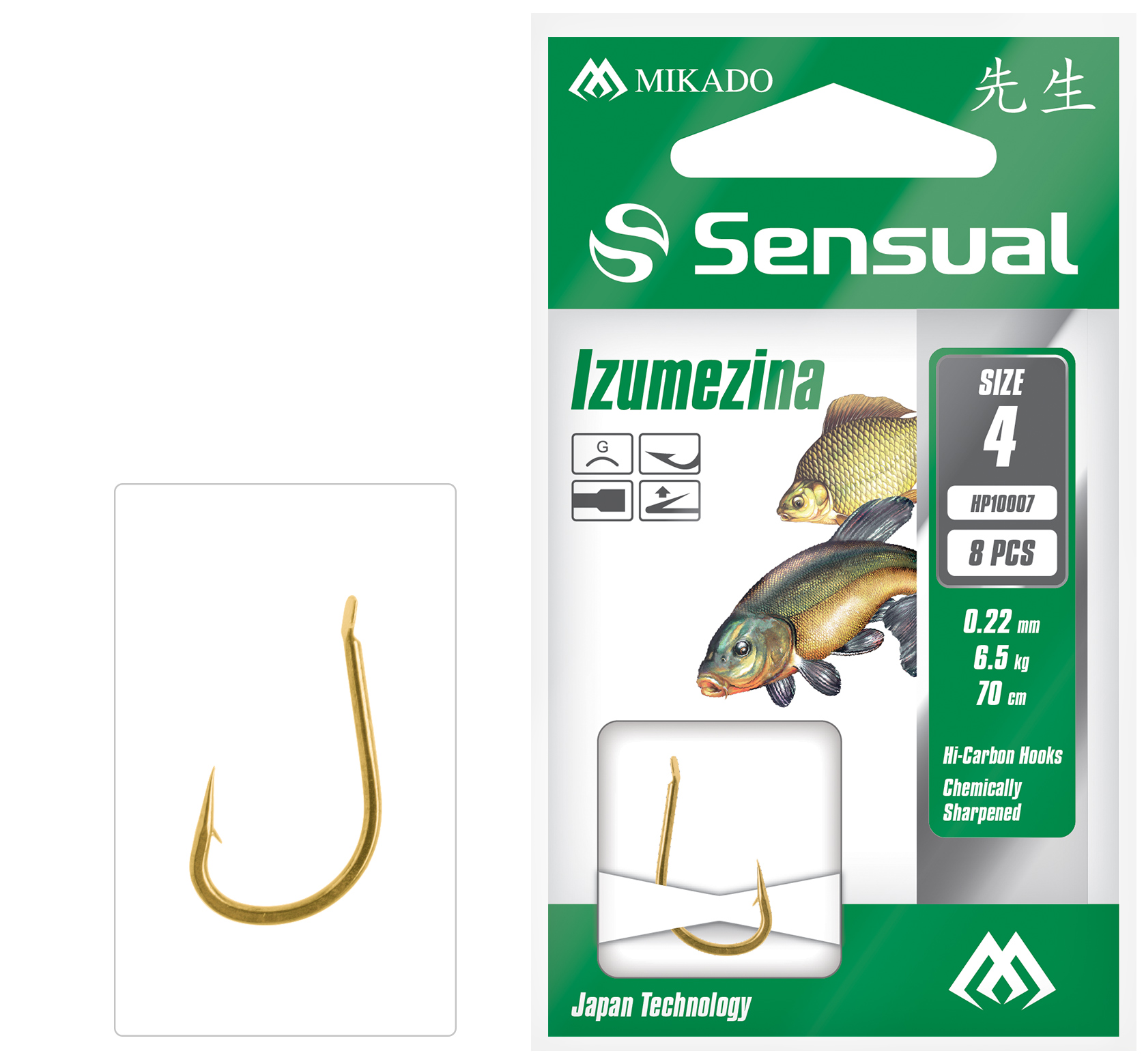 SNELLED HOOKS - SENSUAL - IZUMEZINA NO 10 G / line: 0.18mm/70cm - 8 pcs.