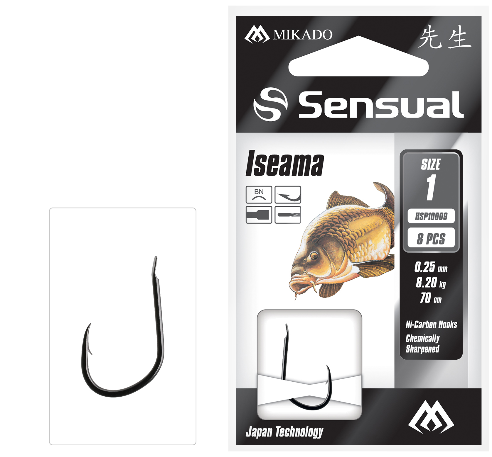 SNELLED HOOKS - SENSUAL - ISEAMA NO 1 BN / line: 0.25mm/70cm - 8 pcs.