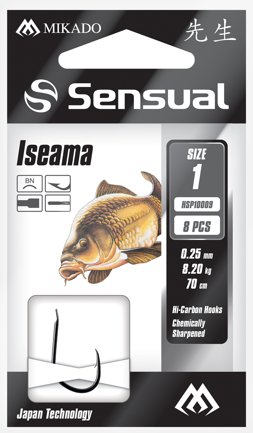 SNELLED HOOKS - SENSUAL - ISEAMA NO 6 BN / line: 0.20mm/70cm - 8 pcs.