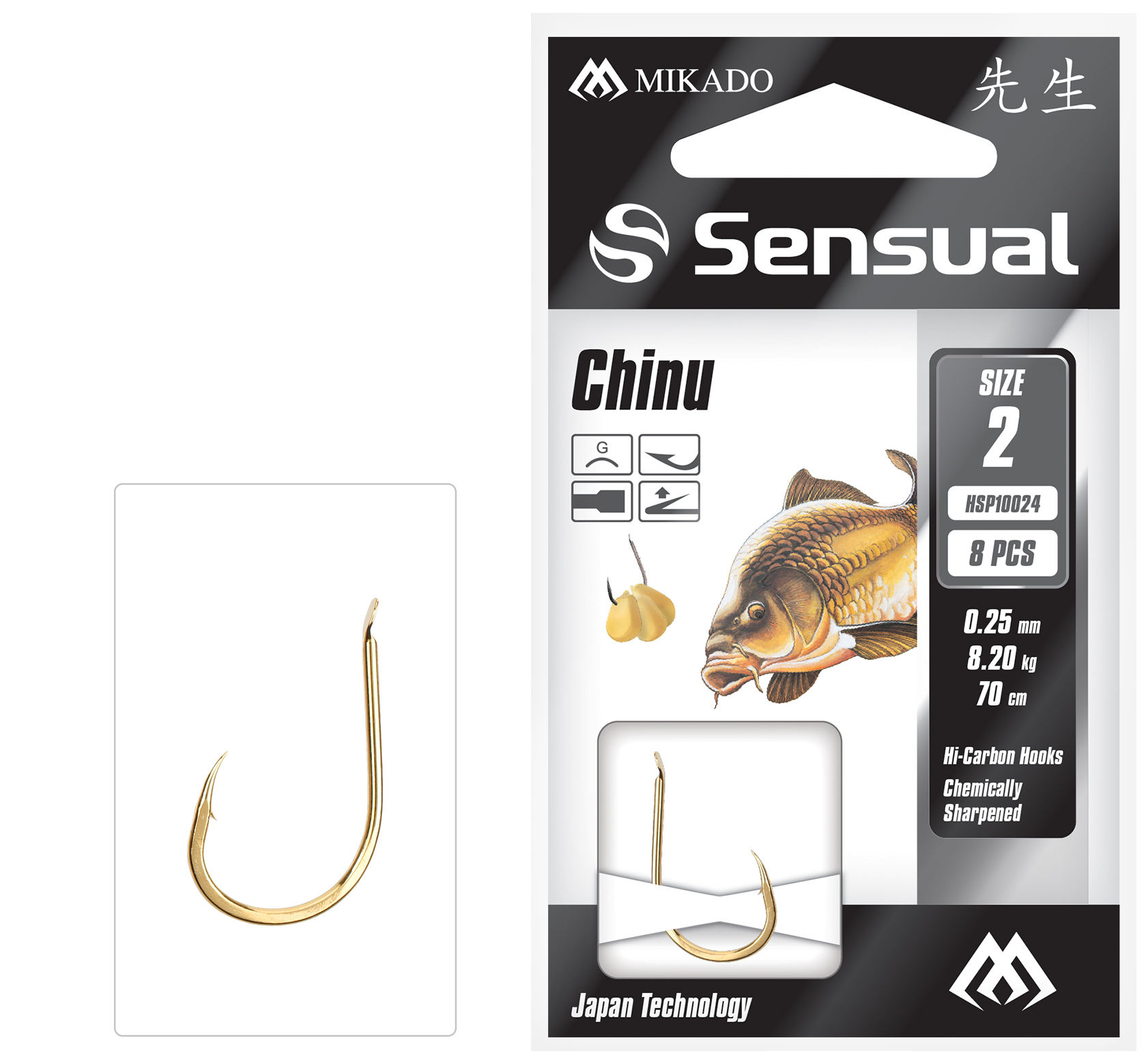 SNELLED HOOKS - SENSUAL - CHINU NO 10 G / line: 0.18mm/70cm - 8 pcs.
