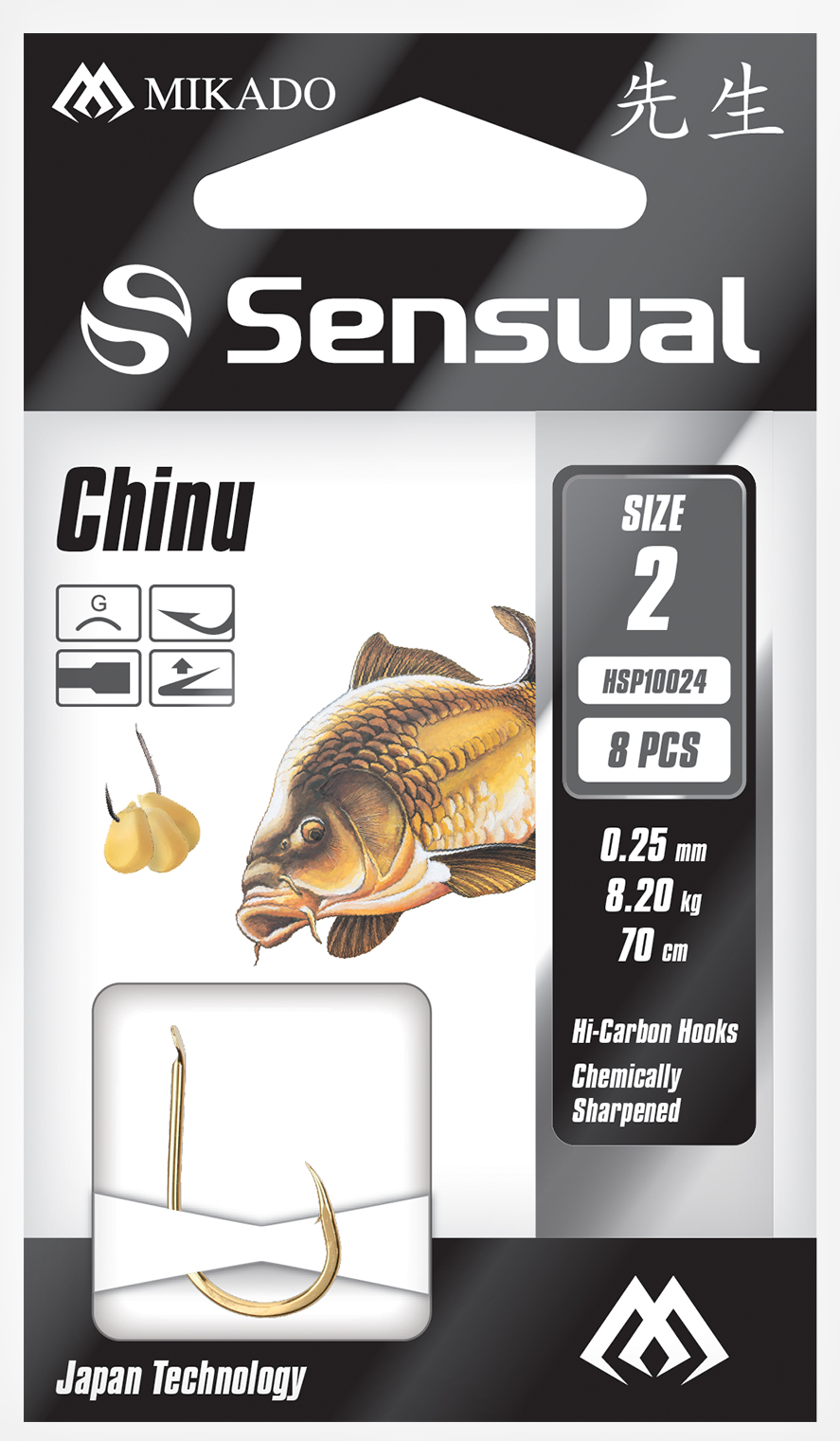 SNELLED HOOKS - SENSUAL - CHINU NO 10 G / line: 0.18mm/70cm - 8 pcs.