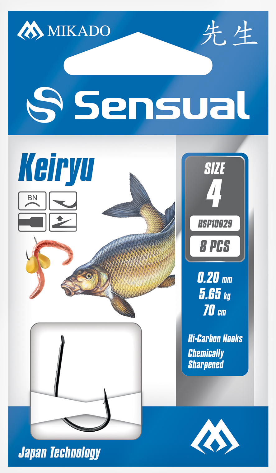 SNELLED HOOKS - SENSUAL - KEIRYU NO 14 BN / line: 0.12mm/70cm - 8 pcs.