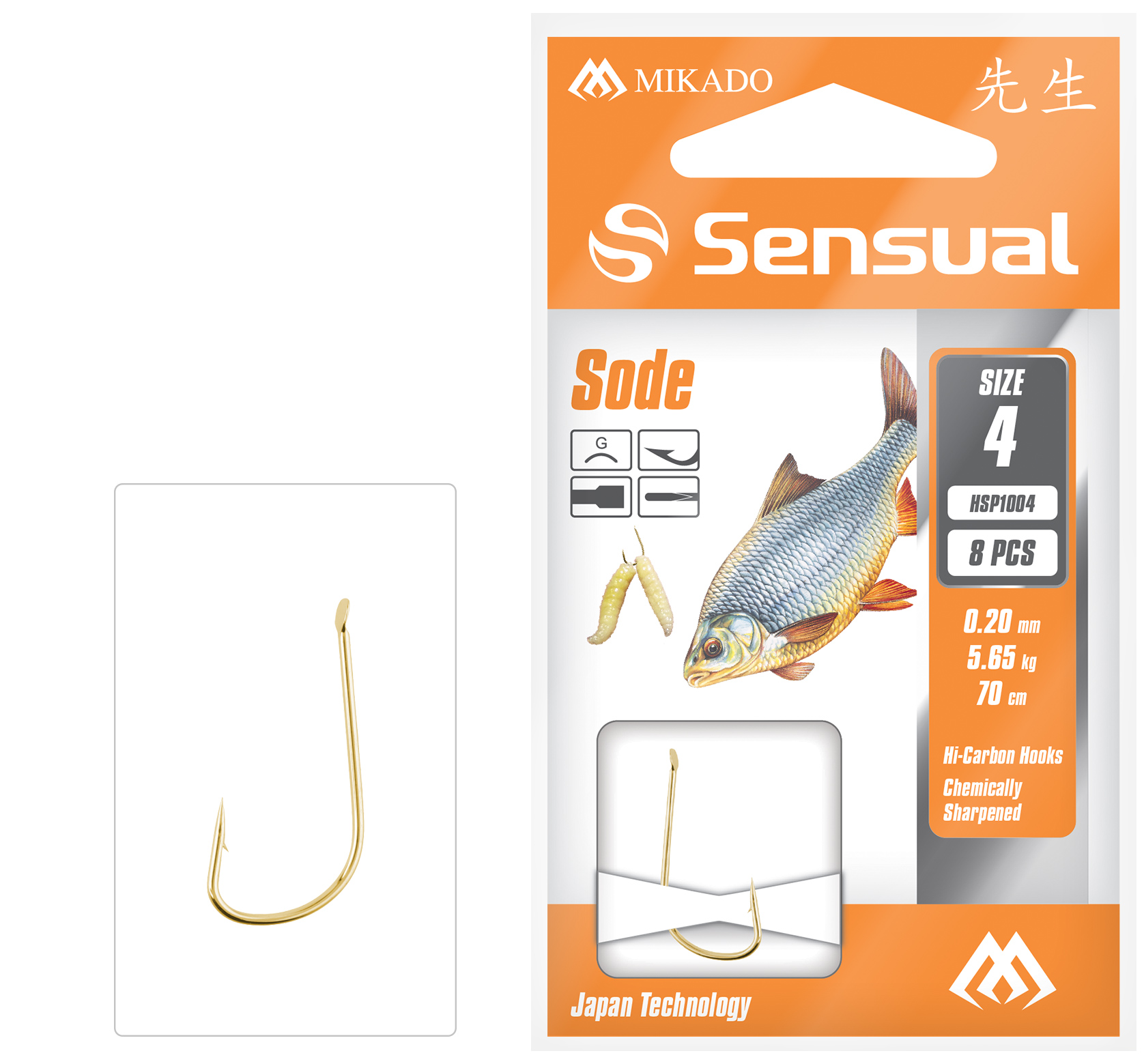 SNELLED HOOKS - SENSUAL - SODE NO 10 G / line: 0.14mm/70cm - 8 pcs.