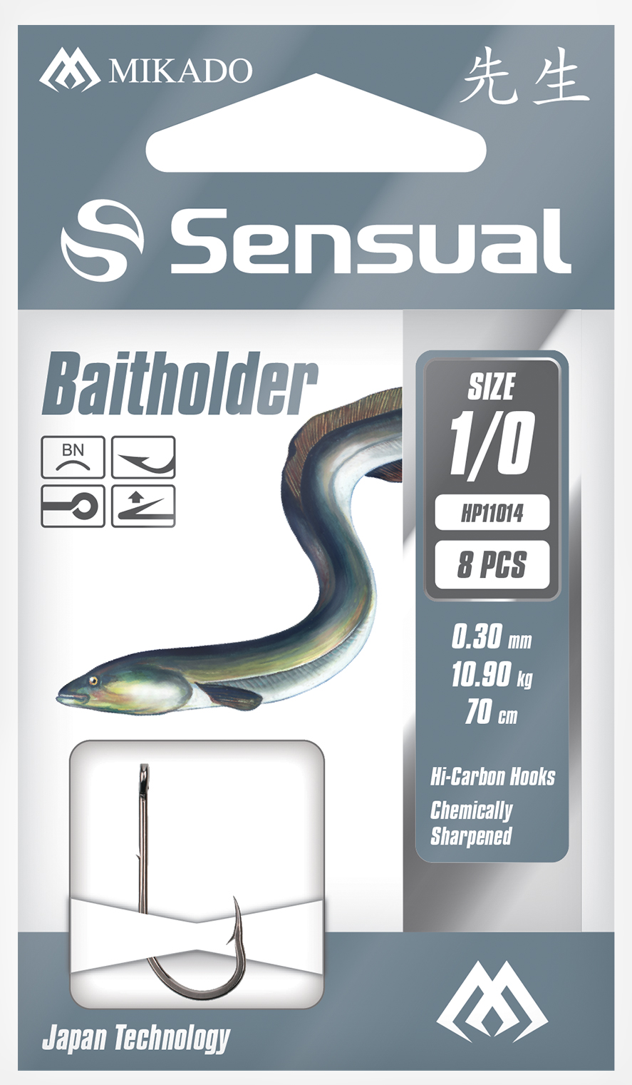 SNELLED HOOKS - SENSUAL - BAITHOLDER NO 2 BN / line: 0.28mm/70cm - 8 pcs.