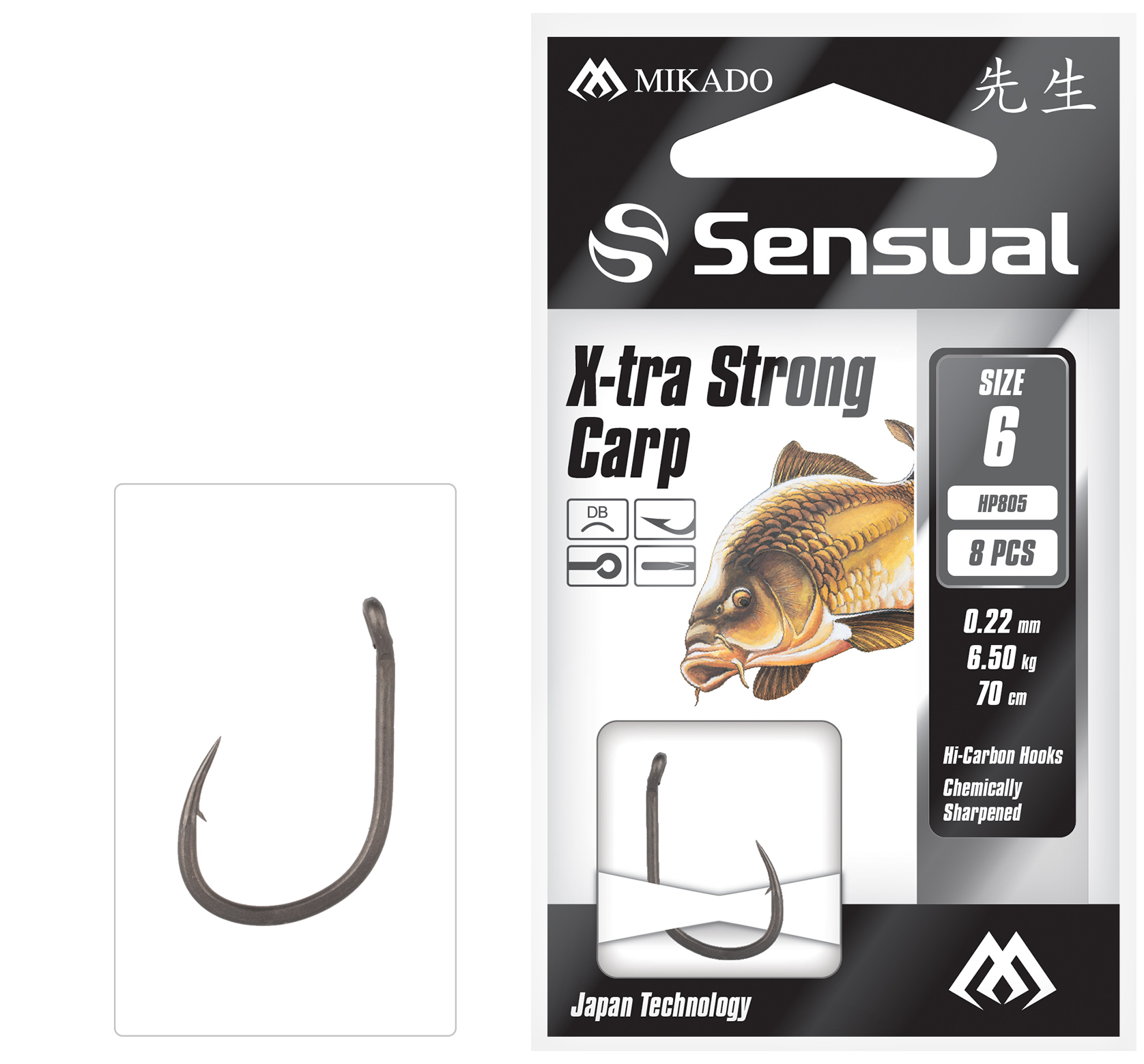 SNELLED HOOKS - SENSUAL - X-TRA STRONG CARP NO 10 DB / line: 0.20mm/70cm - 8 pcs.