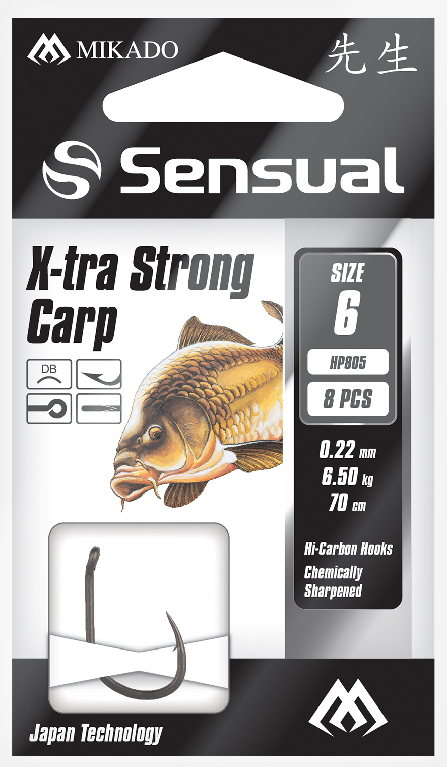 SNELLED HOOKS - SENSUAL - X-TRA STRONG CARP NO 10 DB / line: 0.20mm/70cm - 8 pcs.