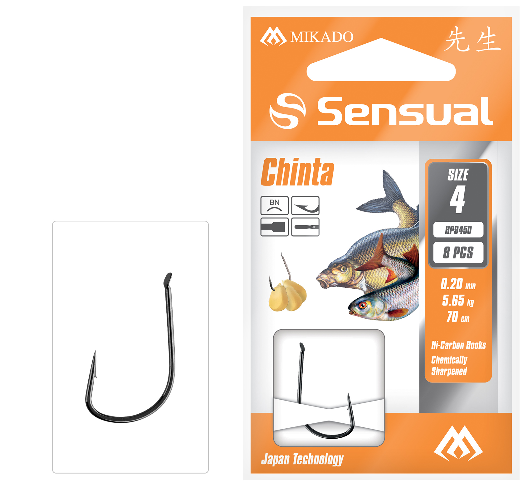 SNELLED HOOKS - SENSUAL - CHINTA NO 10 BN / line: 0.14mm/70cm - 8 pcs.