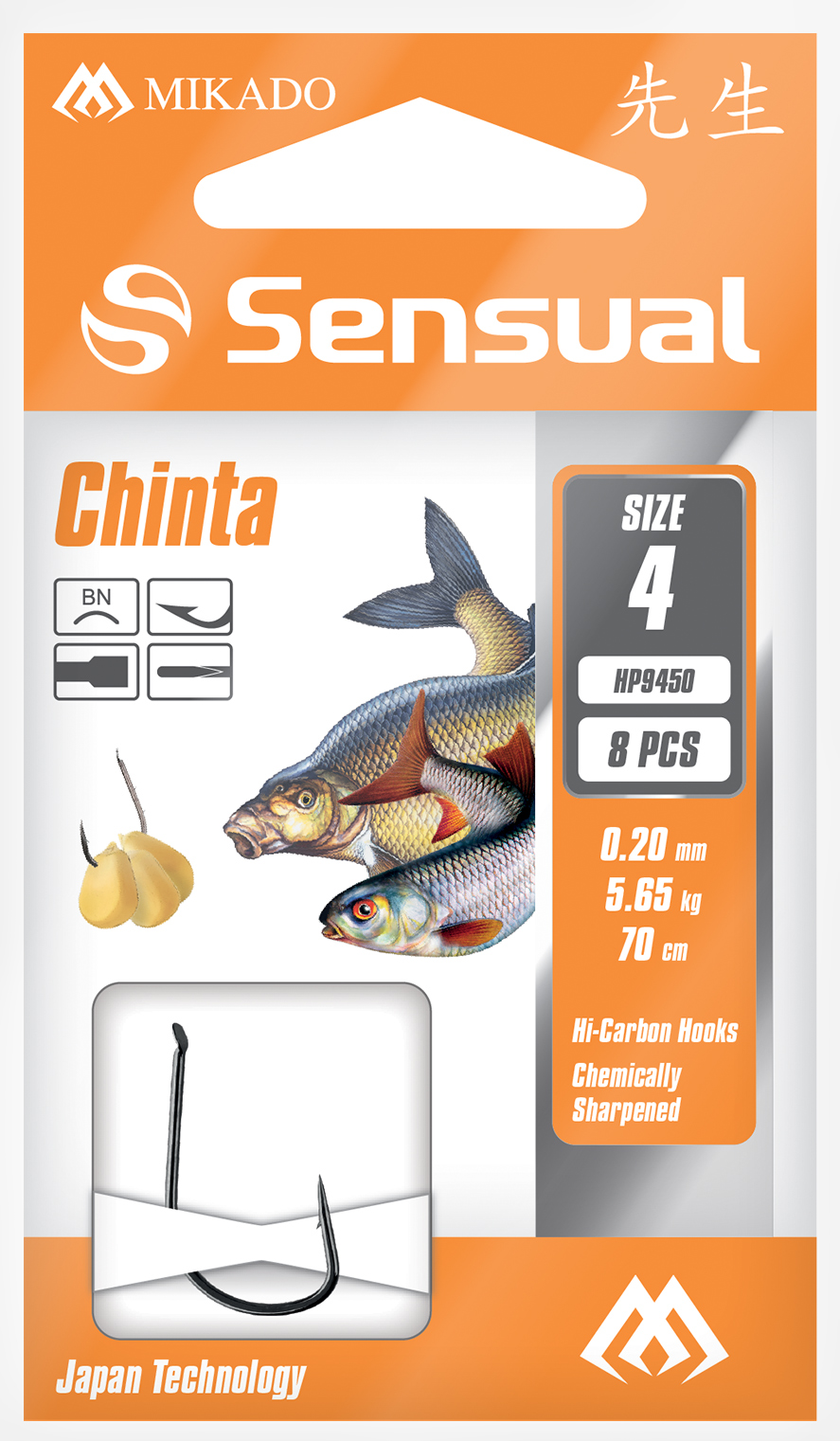 SNELLED HOOKS - SENSUAL - CHINTA NO 8 BN / line: 0.16mm/70cm - 8 pcs.