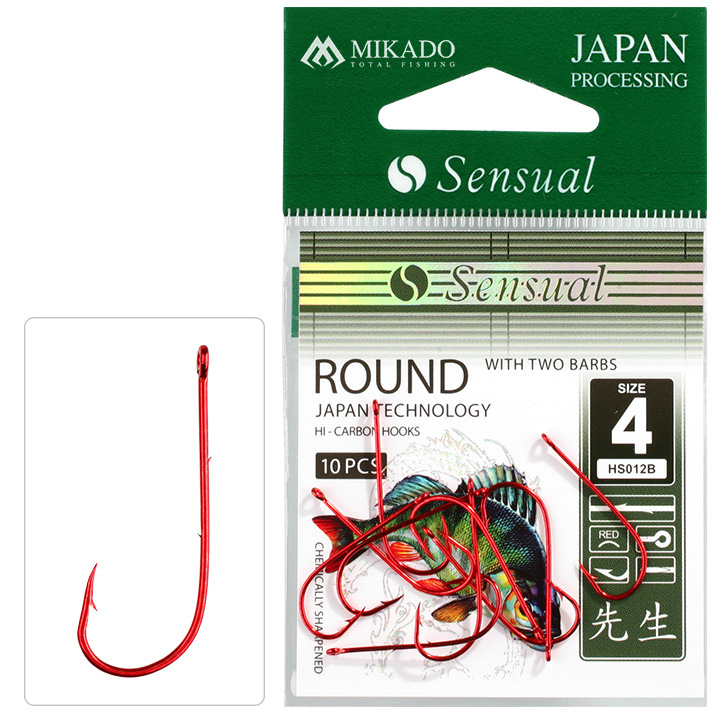 HOOK - SENSUAL - ROUND WITH BARBS NO 10 RED - 10 pcs.