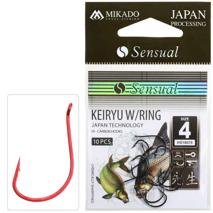 HOOK - SENSUAL - KEIRYU W/RING NO 8 RED - 10 pcs.