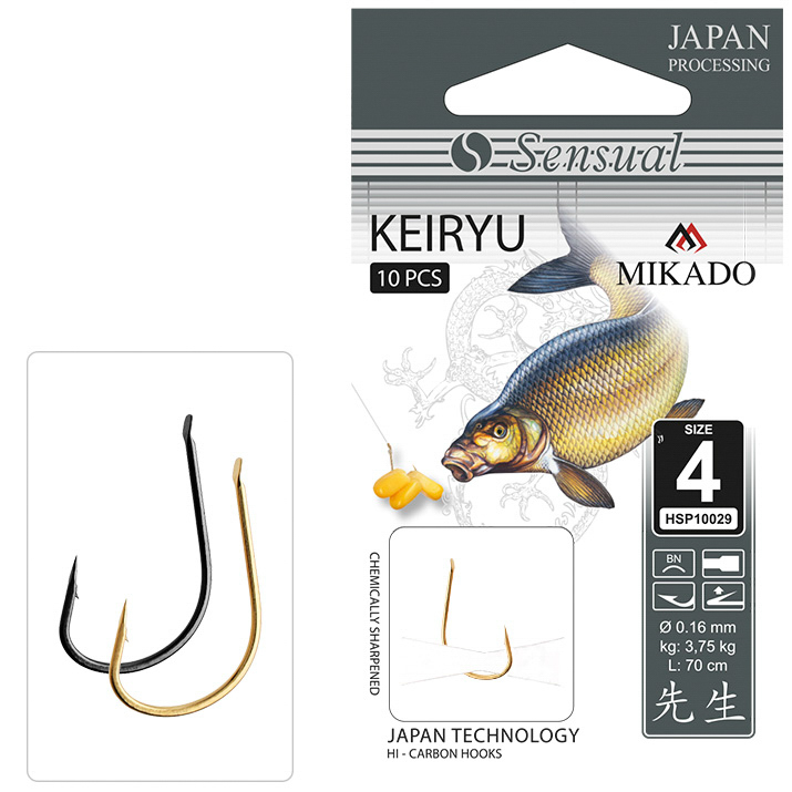 SNELLED HOOKS - SENSUAL - KEIRYU NO 10 BN / line: 0.12mm/70cm - 10 pcs.