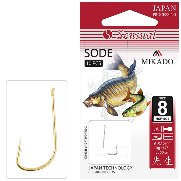 SNELLED HOOKS - SENSUAL - SODE NO 8 G / line: 0.14mm/70cm - 10 pcs.