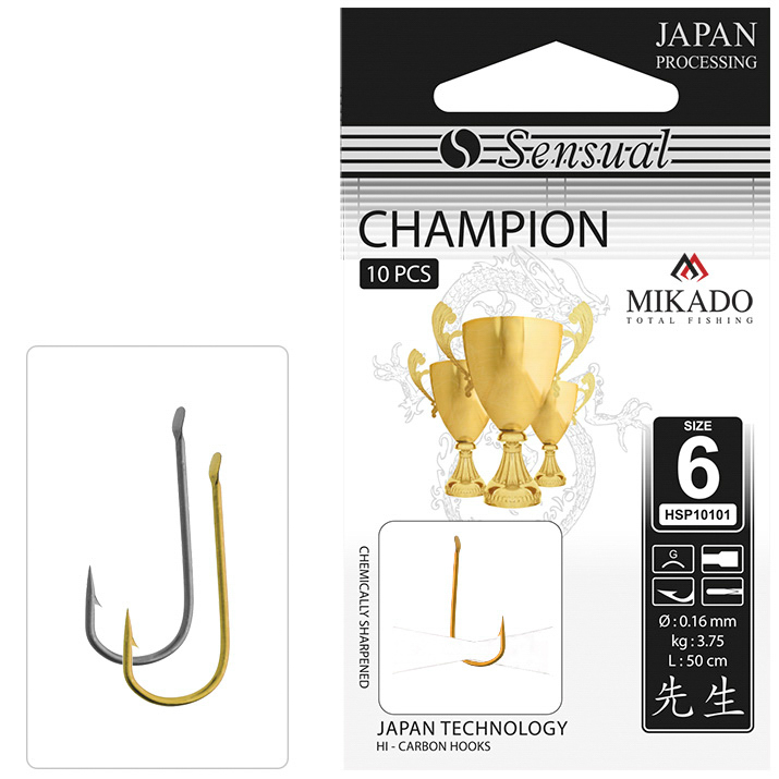 SNELLED HOOKS - SENSUAL - CHAMPION NO 12 NI / line: 0.10mm/70cm - 10 pcs.