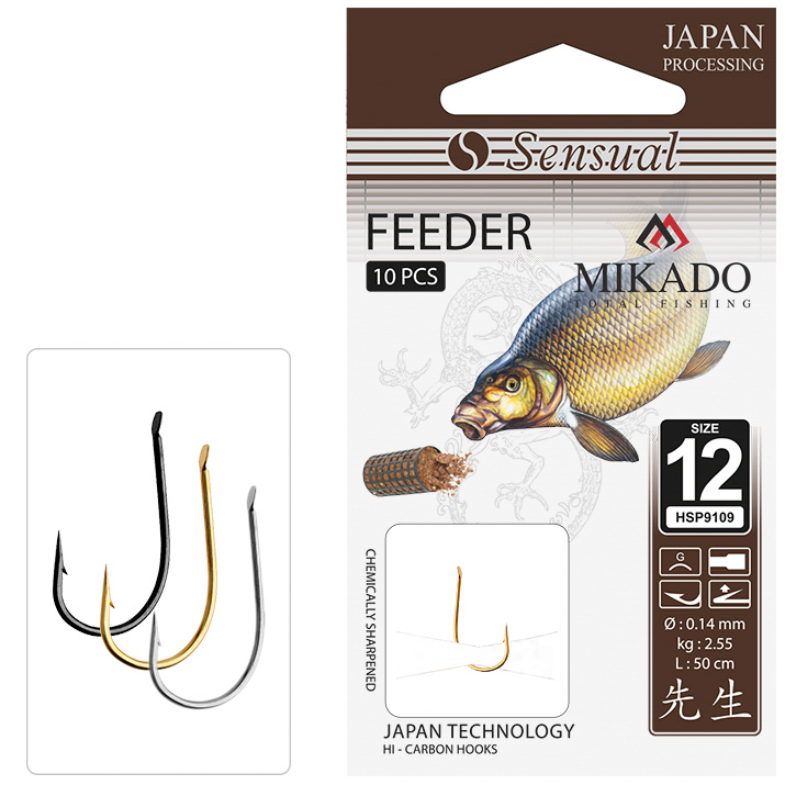 SNELLED HOOKS - SENSUAL - FEEDER 9109 NO 10 BN / line: 0.14mm/70cm - 10 pcs.