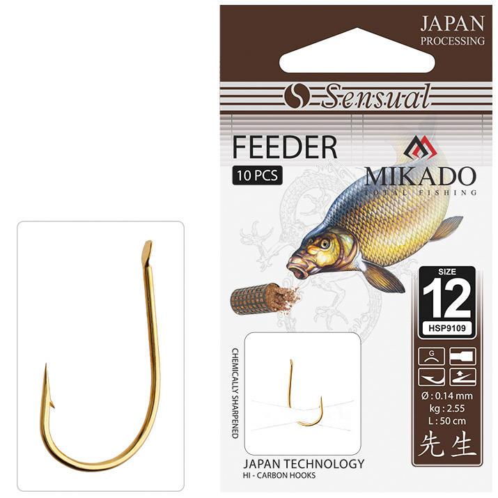 SNELLED HOOKS - SENSUAL - FEEDER 9109 NO 12 G / line: 0.10mm/70cm - 10 pcs.