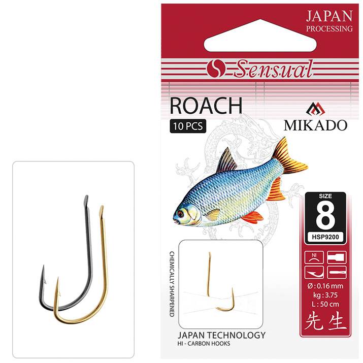 SNELLED HOOKS - SENSUAL - ROACH NO 12 NI / line: 0.12mm/70cm - 10 pcs.