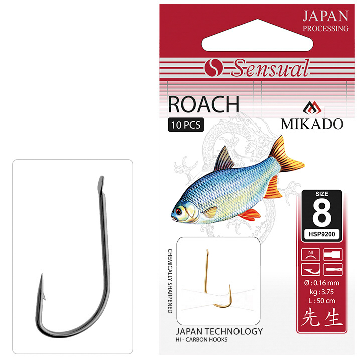 SNELLED HOOKS - SENSUAL - ROACH NO 8 NI / line: 0.16mm/70cm - 10 pcs.
