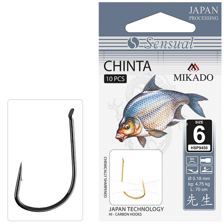 SNELLED HOOKS - SENSUAL - CHINTA NO 8 BN / line: 0.18mm/70cm - 10 pcs.