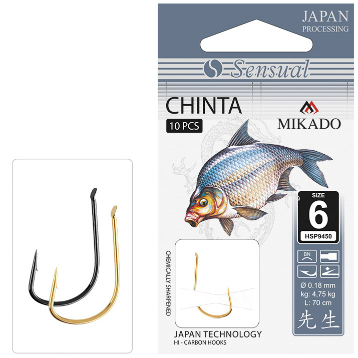 SNELLED HOOKS - SENSUAL - CHINTA NO 10 G / line: 0.10mm/70cm - 10 pcs.
