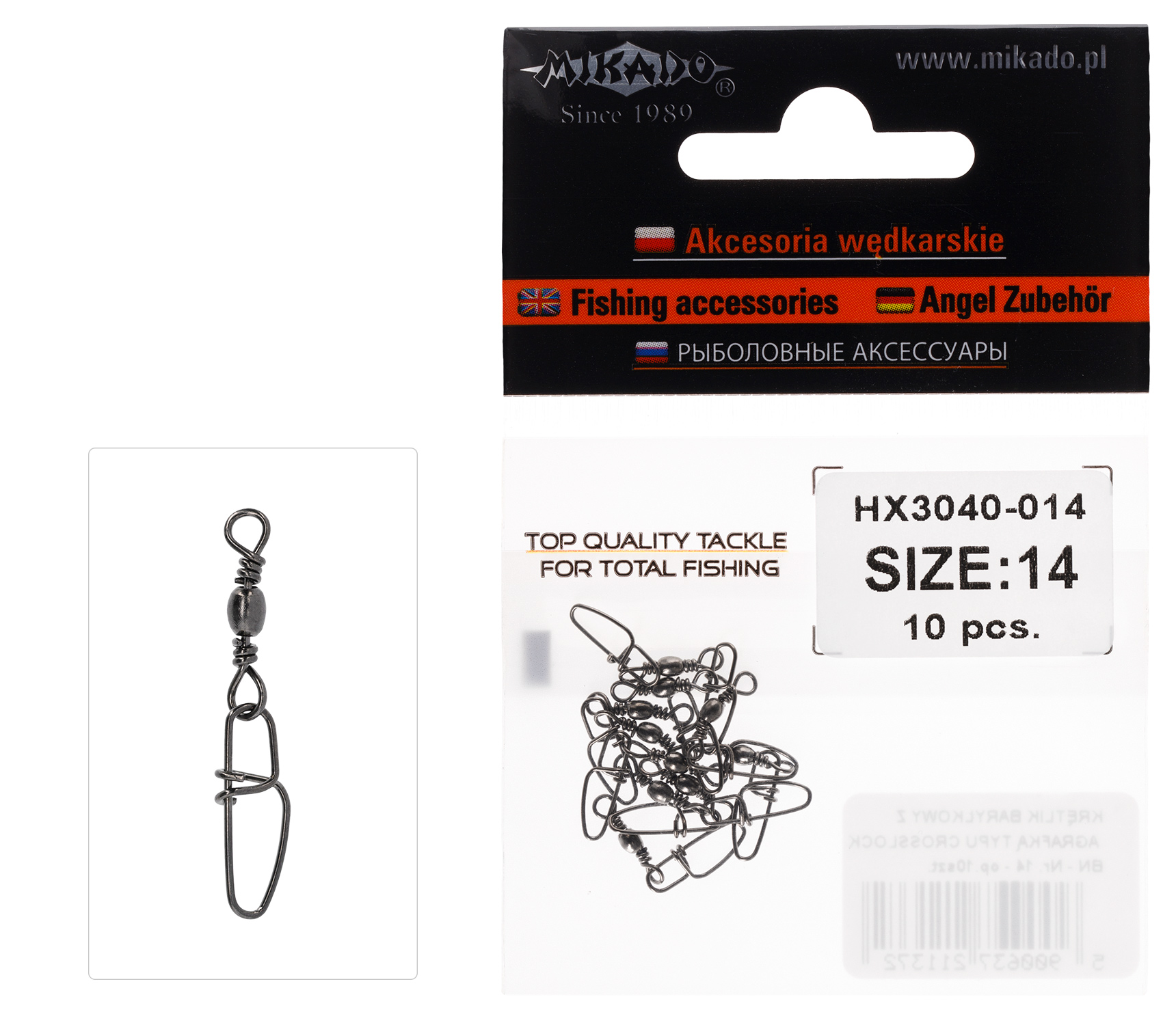 BARREL SWIVEL WITH CROSSLOCK SNAP - BN - No. 12 - 10 pcs.
