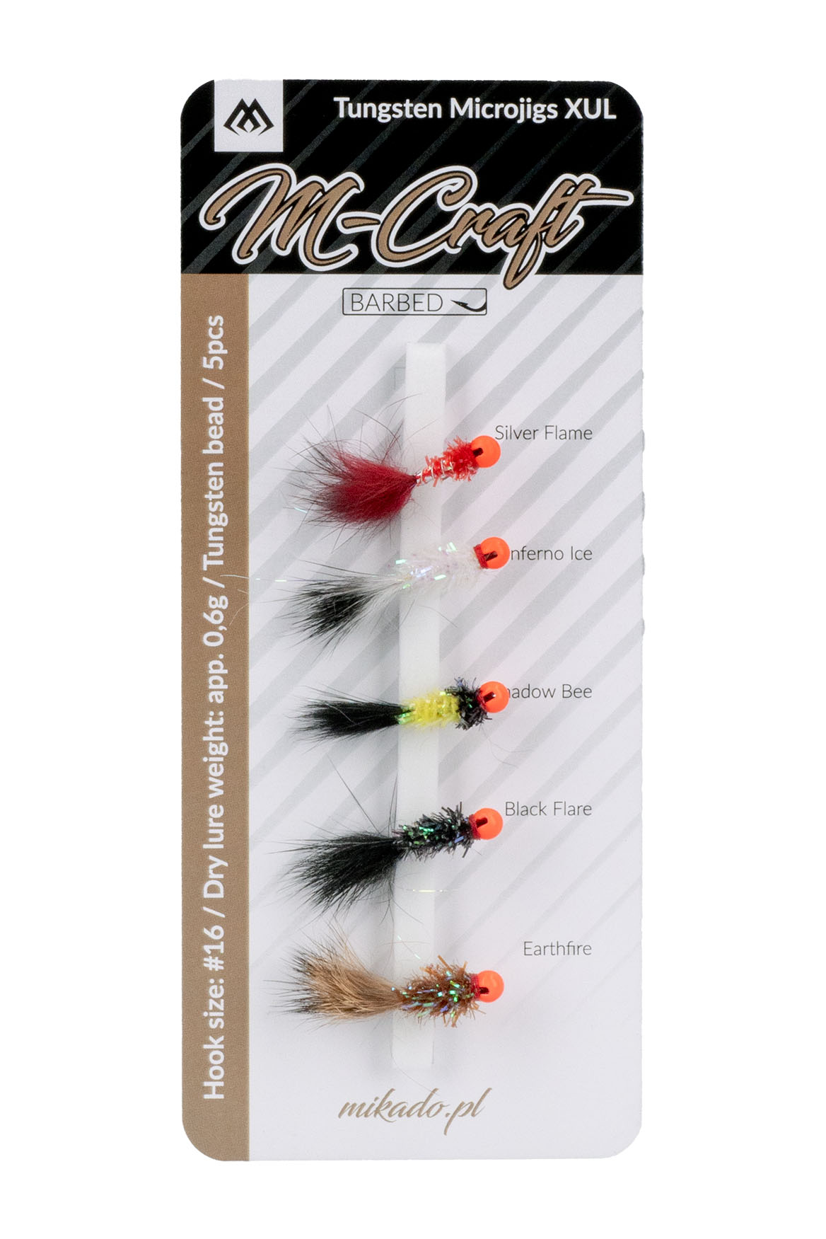 SET - M-CRAFT TUNGSTEN MICROJIGS - XUL / #16 / 0.6g - BARBED - 1 set.